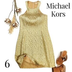 Michael Kors Gold Sleeveless Halter Top Dress Size 6